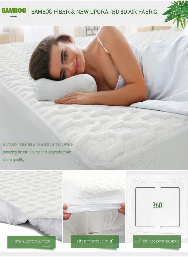 GRT Waterproof Bamboo Mattress Protector Twin Size - Cooling Mattress Cover Pad, 3D Air Fiber Mattress Pad Breathable Ultra Soft Noiseless 8''-21'' Deep Pocket Washable