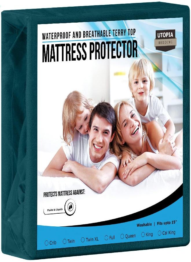 Utopia Bedding Premium Waterproof Terry Mattress Protector Twin 200 GSM, Mattress Cover, Breathable, Fitted Style with Stretchable Pockets (Teal)