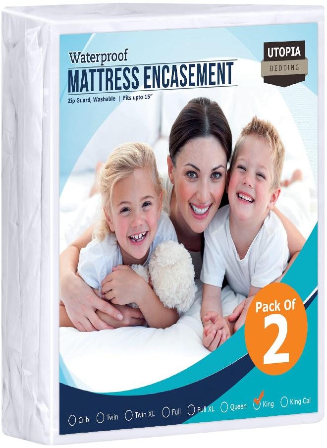 Utopia Bedding Zippered Mattress Encasement King - 100% Waterproof and Bed Bug Proof Mattress Protector - Absorbent, Six-Sided Mattress Cover (Pack of 2)