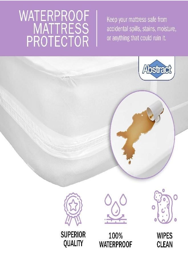 Abstract Vinyl Mattress Protector Zipper Closure Style - Best to Protect Your Bed from Spills, Accidents and Damage - 100% Waterproof Plastic - White - Cot and Narrow Mattress Size (33