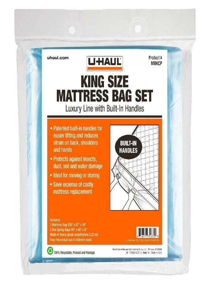 U-Haul Deluxe King Mattress and Box Spring Bag Set - Moving and Storage Protection Cover - 2.25 Mil - Includes 1 Mattress Bag, 2 Box Spring Bags