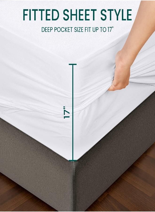 Utopia Bedding Waterproof Bamboo Mattress Protector (Queen) - Stretches up to 17 Inches Deep - 5 Sided Mattress Cover - Soft & Breathable Fitted Style