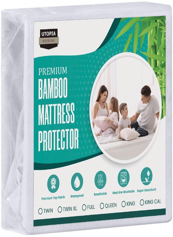 Utopia Bedding Waterproof Bamboo Mattress Protector (California King) - Stretches up to 17 Inches Deep - 5 Sided Mattress Cover - Soft & Breathable Fitted Style