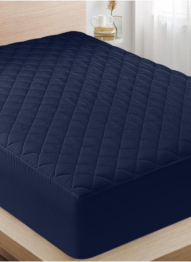 Utopia Bedding Quilted Fitted Mattress Pad (Queen, Navy) - Elastic Fitted Mattress Protector - Mattress Cover Stretches up to 16 Inches Deep - Machine Washable Mattress Topper