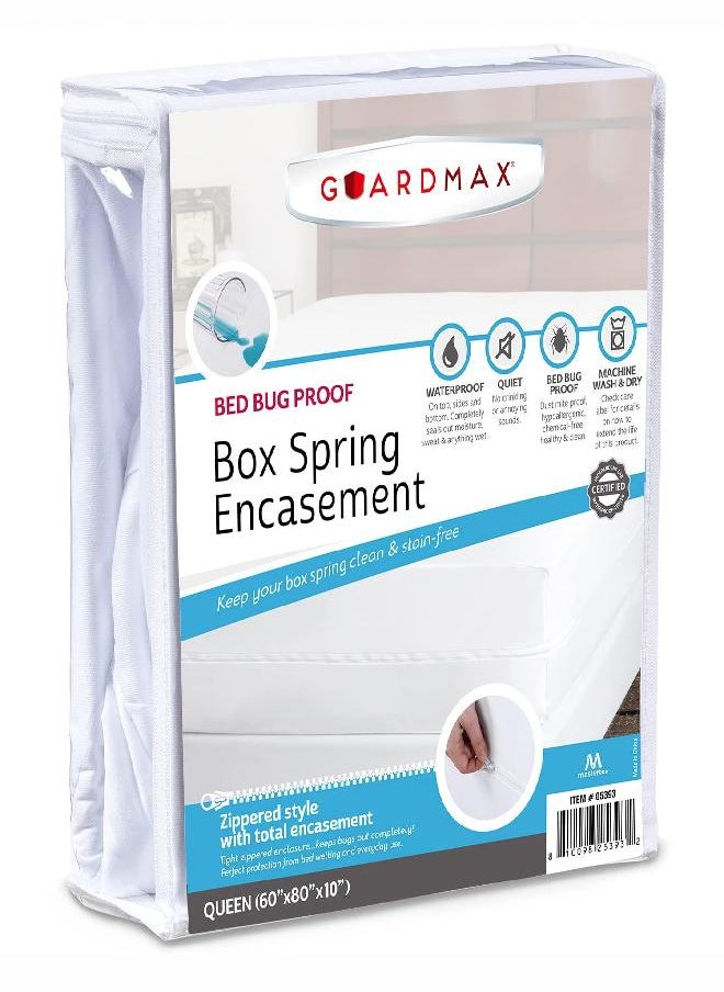 Guardmax Zippered Box Spring Encasement - 100% Waterproof Box Spring Protector - Blocks Out Dirt, Dust, BedBugs, and Moisture - Hypoallergenic and Noiseless (Queen 60