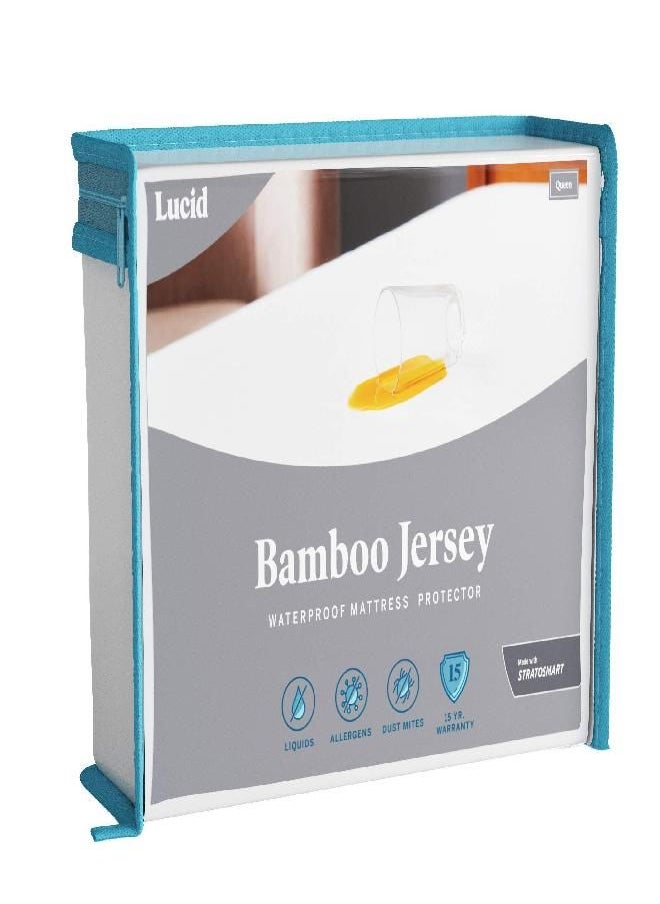 LUCID Premium Rayon from Bamboo Jersey Mattress Protector - Ultra Soft - Waterproof - Twin XL, White