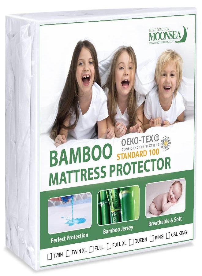 Queen Mattress Cover Waterproof Bamboo Mattress Protector, Breathable Skin Friendly and Noiseless Cooling Bamboo Fitted Mattress Cover for 18”Deep Pocket