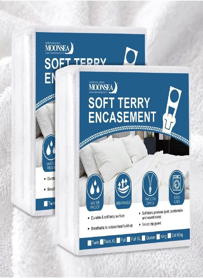 2 Pack King Size Zippered Mattress Protector Encasement with Ultra Soft Terry Surface, 6-Side Waterproof Mattress Protector, Durable Zipper, Noiseless, for Mattress 76'' X 80''(Fits 11-14 Inch)