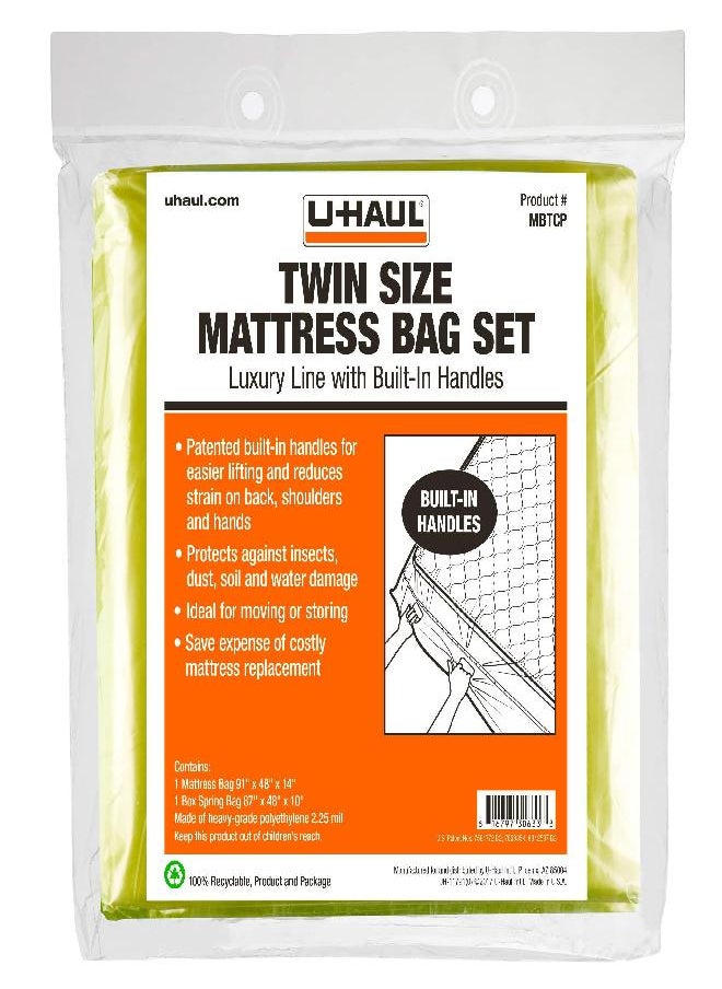 U-Haul Deluxe Twin Mattress and Box Spring Bag Set - Moving and Storage Protection Cover - 2.25 Mil - Includes 1 Mattress Bag, 1 Box Spring Bag