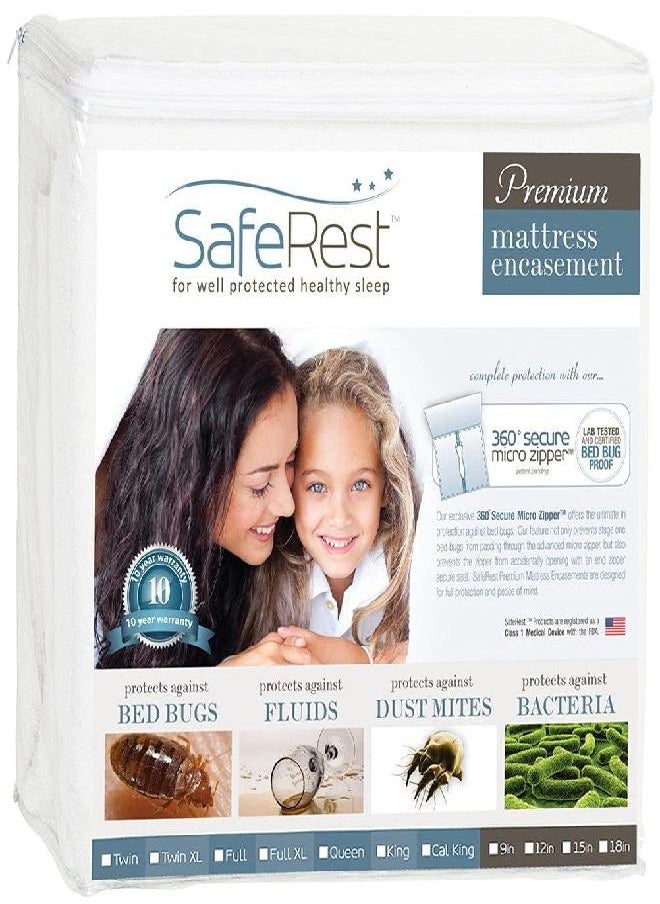 SafeRest Zippered Mattress Protector - Premium 12-15 Inch Waterproof Mattress Cover for Bed - Breathable & Noiseless Washable Mattress Encasement - Full