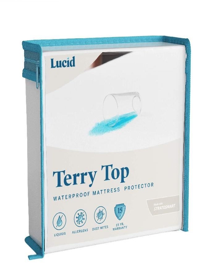 LUCID Premium Hypoallergenic 100% Waterproof Mattress Protector - Universal Fit, Cotton Terry Top,White Twin