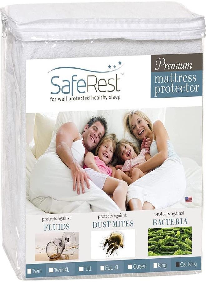 SafeRest Mattress Protector - California King Size Cotton Terry Waterproof Mattress Protector, Breathable Fitted Mattress Cover with Stretchable Pockets