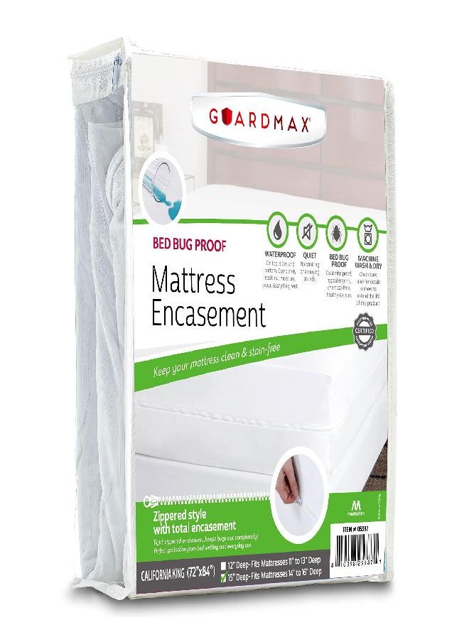 Guardmax Zippered Deep Pocket Mattress Protector - 100% Waterproof Mattress Encasement, Ultra Soft Mattress Cover - Protects Mattresses from Dirt Dust & Dander (California King 72