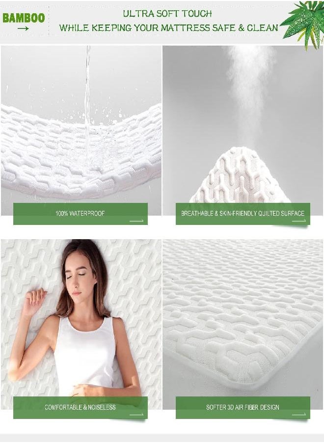 GRT Waterproof Bamboo Mattress Protector King Size - Cooling Mattress Cover Pad, 3D Air Fiber Mattress Cover Breathable Ultra Soft Noiseless 8