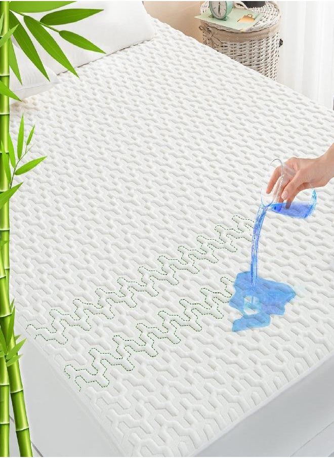 GRT Waterproof Bamboo Mattress Protector King Size - Cooling Mattress Cover Pad, 3D Air Fiber Mattress Cover Breathable Ultra Soft Noiseless 8