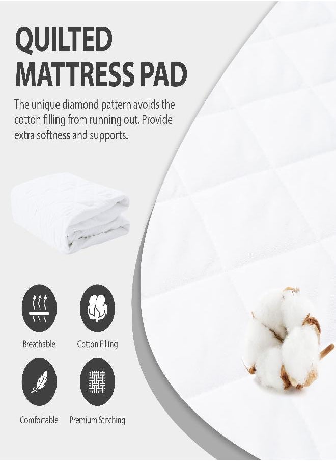 Twin Size Quilted Fitted Mattress Pad, Waterproof Breathable Soft Mattress Protector, Deep Pocket Fitted Style Bed Cover, Vinyl-Free