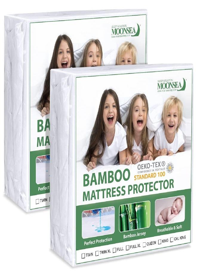 Twin Mattress Protector Waterproof 2 Pack, Cooling Bamboo Jersery Twin Size Mattress Cover, Skin Friendly, Noiseless Mattress Protector Fitted 6''-14'' Deep Pocket Twin Size Mattress Protector