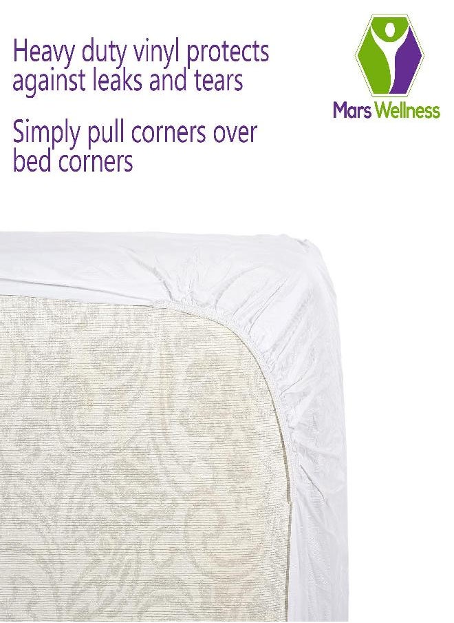 Mars Wellness Waterproof Vinyl Mattress Protector and Cover - Contoured Fitted White Mattress Cover Sheet - 1 Pack - Queen