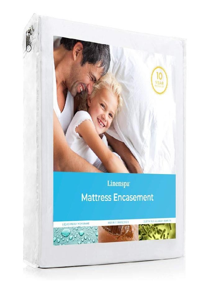 Linenspa Zippered Mattress Encasement - Waterproof & Bed Bug Proof - Premium Noiseless & Absorbent Cover - Cal King, White