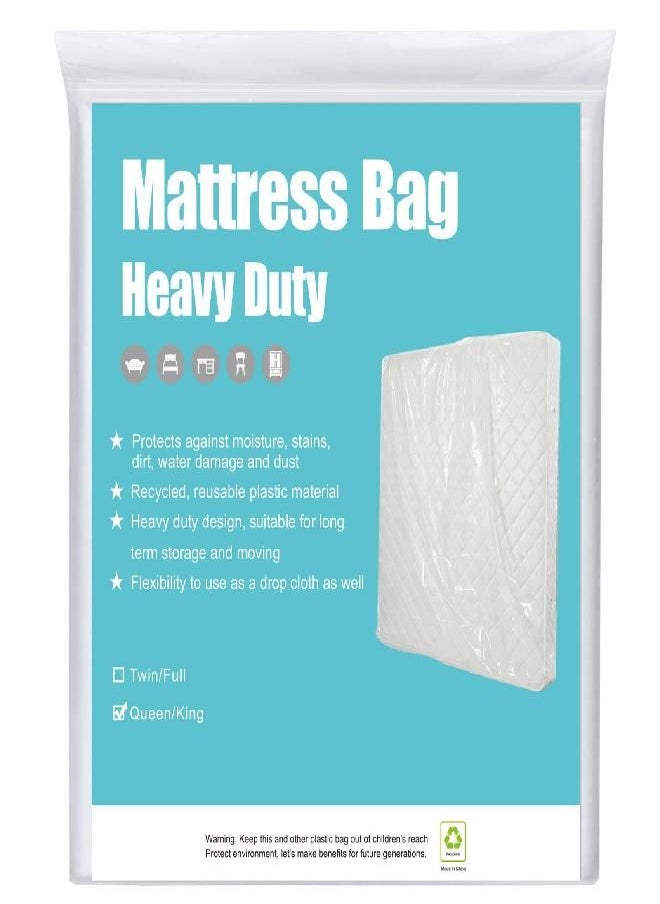 [2-Pack 5-Mil] HOMEIDEAS Mattress Bag (Queen/King) for Moving and Storage Opaque Mattress Disposal Bag - Heavy Duty & Tear Resistant