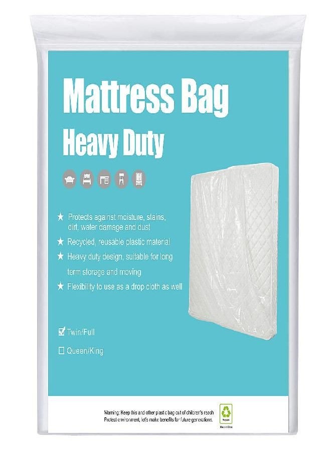 [2-Pack 5-Mil] HOMEIDEAS Mattress Bag (Twin/Full) for Moving and Storage Transparent Mattress Disposal Bag - Heavy Duty & Tear Resistant