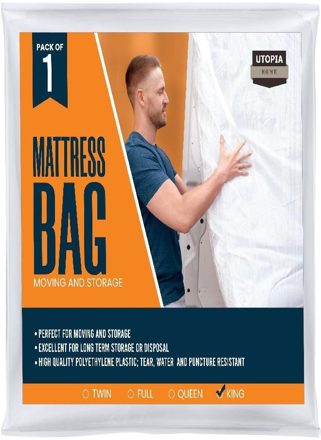 Utopia Home Mattress Bag for Moving and Storage (King) - 4 Mil Extra Thick Plastic Mattress Cover - Mattress Storage Bag