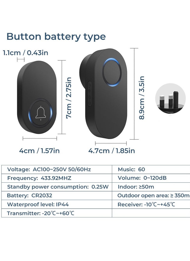 Wireless Doorbell for Home - Battery Operated, 1000 Feet, Wireless Door Bell w/LED Flash, 1 push button + 2 receiver