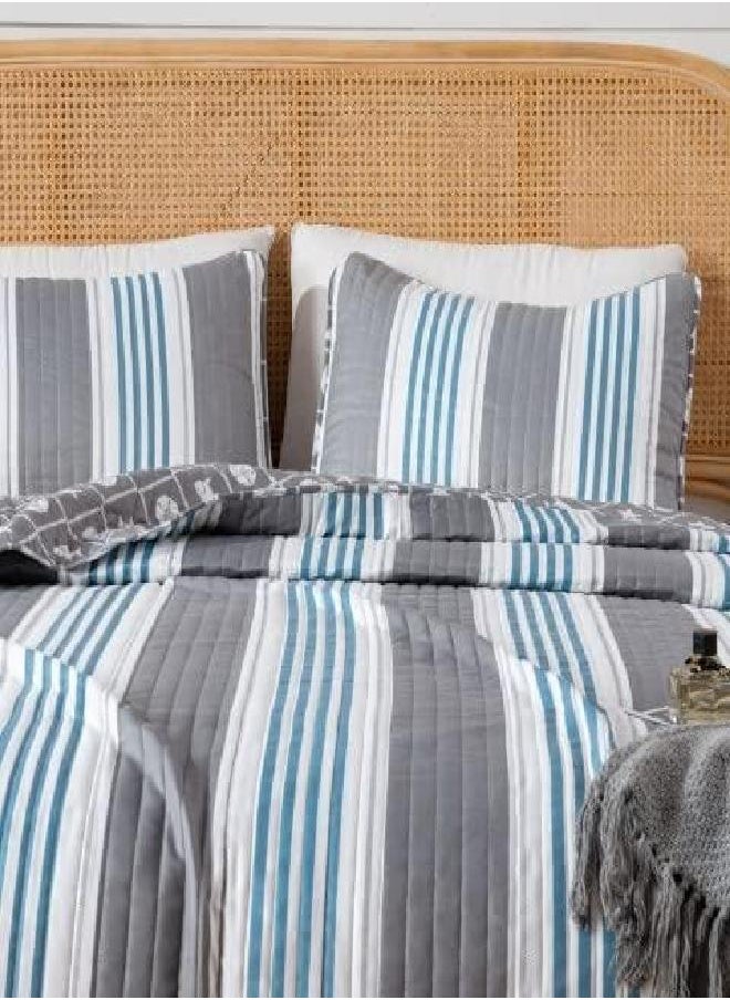Great Bay Home 3-Piece King Reversible Lightweight Coastal Quilt Comforter with 2 Shams | All-Season, Beach Bedspreads | Nautical Blue Coverlet Sets | St. Croix Quilts Collection