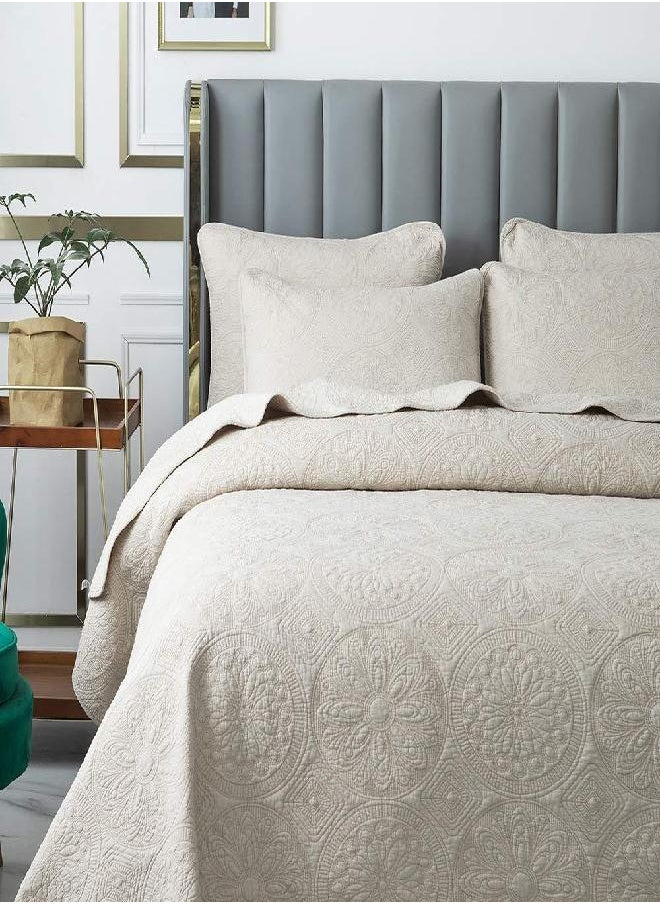 Brandream Luxury Beige Medallion Quilt Bedding Set King Size Cotton Queen Size Bedspread Coverlet Set