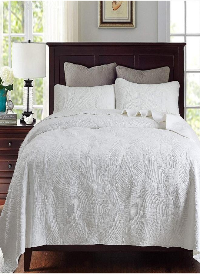 Brandream White Quilt Bedding Set Queen Size Cotton Luxury Palm Matelasse Quilt Set Quilted Bedspread Coverlet Set 3-Piece