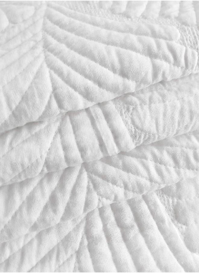 Brandream White Quilt Bedding Set Queen Size Cotton Luxury Palm Matelasse Quilt Set Quilted Bedspread Coverlet Set 3-Piece
