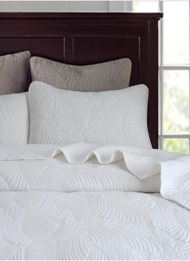 Brandream White Quilt Bedding Set Queen Size Cotton Luxury Palm Matelasse Quilt Set Quilted Bedspread Coverlet Set 3-Piece