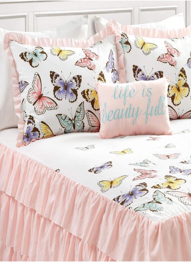 Lush Decor Pink Flutter Butterfly 4-Piece Bedspread Set, Cute Comforter (Full)