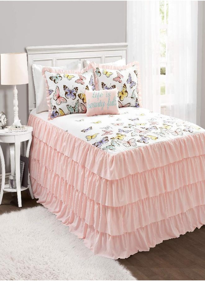 Lush Decor Pink Flutter Butterfly 4-Piece Bedspread Set, Cute Comforter (Full)