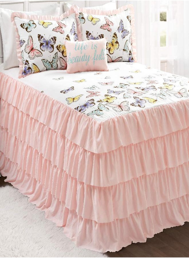 Lush Decor Pink Flutter Butterfly 4-Piece Bedspread Set, Cute Comforter (Full)