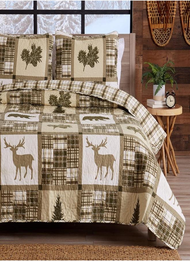 Great Bay Home Bedding Set, Lodge Bedspread Size Quilt with 2 Shams, Cabin 3 Piece Reversible All Season Quilt Set, Rustic Quilt Coverlet Bed Set, Stonehurst Collection, Full/Queen