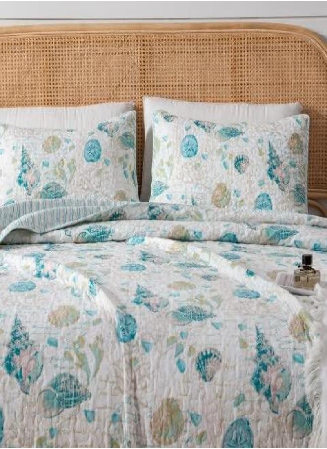 Great Bay Home 3-Piece King Reversible Lightweight Beach Quilt Comforter with 2 Shams | All-Season, Beach Bedspreads | Coastal Blue Coverlet Sets | Westsands Quilts Collection