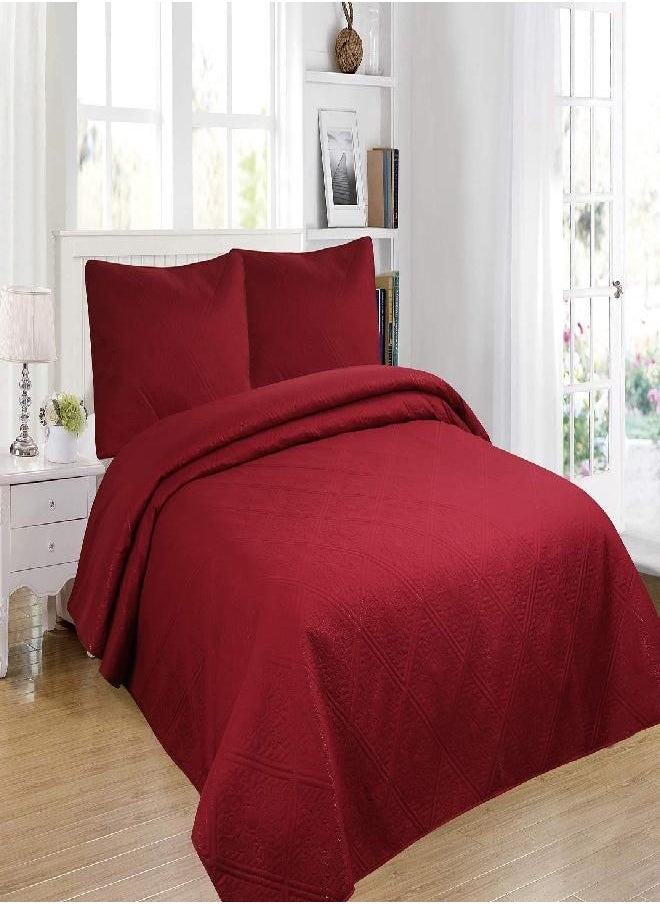 All American Collection 2pc Modern Contemporary Soft Comfy Bedroom Bedspread Quilt Set (Burgundy, Twin)