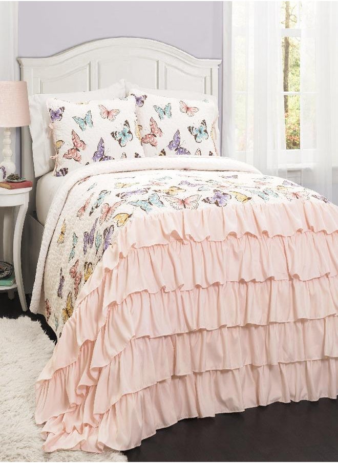 Lush Decor Flutter Butterfly 3-Piece Set, Cute Quilted Bedspread (Full/Queen)