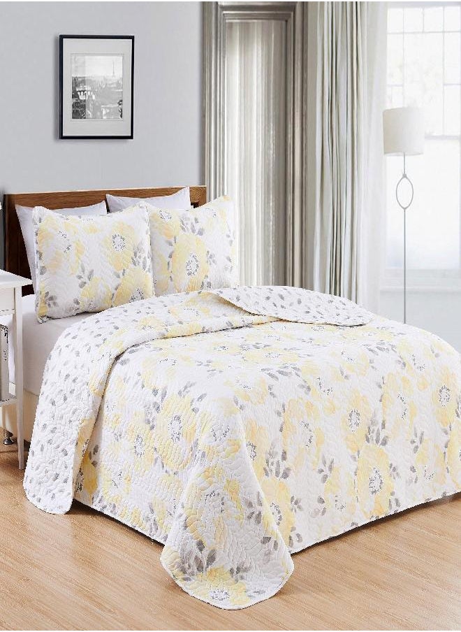 Great Bay Home 2-Piece Twin Reversible Lightweight Quilt Comforter with 1 Sham | All-Season, Microfiber, Floral Bedspreads | Modern Yellow Flower Coverlet Sets | Helene Quilts Collection