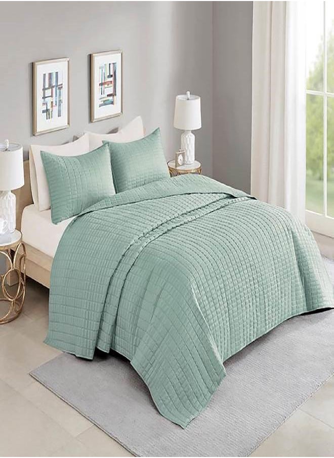 Comfort Spaces Kienna Quilt Set-Luxury Double Sided Stitching Design All Season, Lightweight, Coverlet Bedspread Bedding, Matching Shams, Bedspread Queen (102