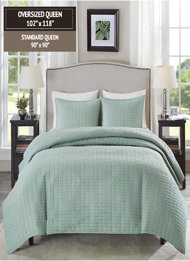 Comfort Spaces Kienna Quilt Set-Luxury Double Sided Stitching Design All Season, Lightweight, Coverlet Bedspread Bedding, Matching Shams, Bedspread Queen (102