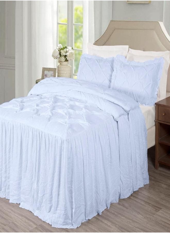 Chezmoi Collection Aria 3-Piece Pinch Pleat Pintuck Ruffle Skirt Bedspread Set - French Country Chic Farmhouse - California King, White