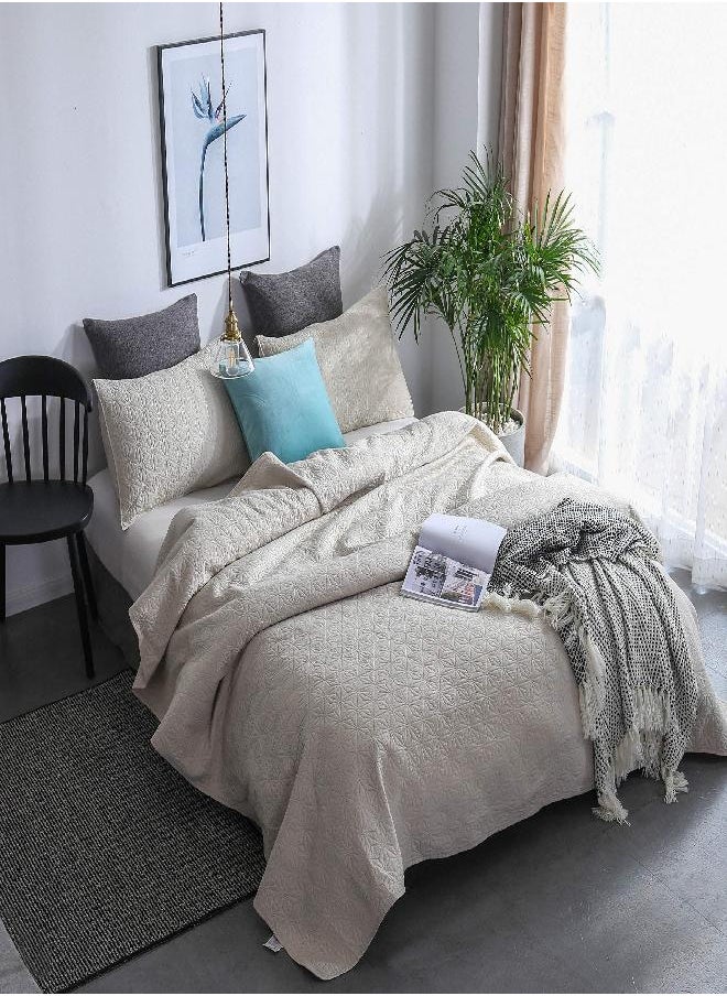 KASENTEX Quilted Coverlet Set-Pre Washed-Luxury Microfiber Soft Warm Bedding-Solid Colors Bedspread-Contemporary Star Design, Twin + 1 Sham, Sand Beige