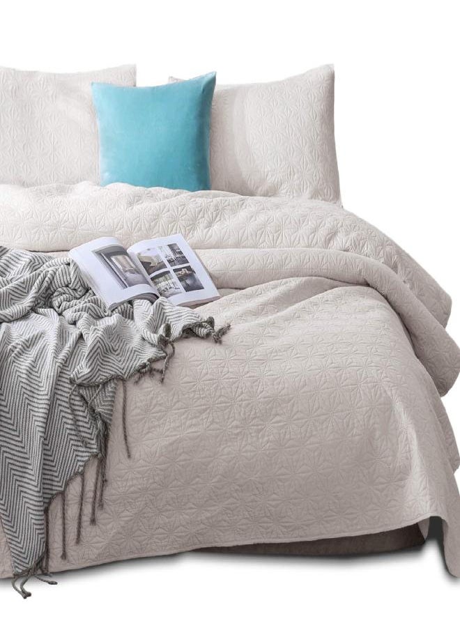 KASENTEX Quilted Coverlet Set-Pre Washed-Luxury Microfiber Soft Warm Bedding-Solid Colors Bedspread-Contemporary Star Design, Twin + 1 Sham, Sand Beige