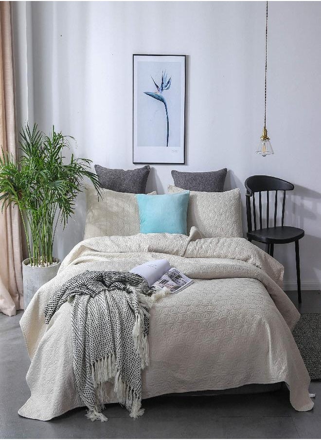 KASENTEX Quilted Coverlet Set-Pre Washed-Luxury Microfiber Soft Warm Bedding-Solid Colors Bedspread-Contemporary Star Design, Twin + 1 Sham, Sand Beige
