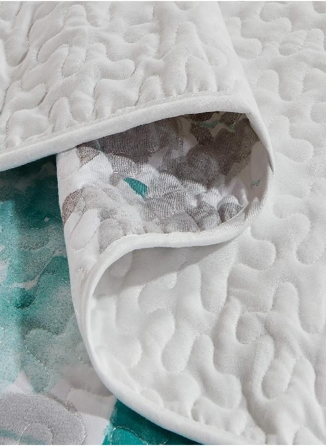 Luxury Home Collection 3 Piece Full/Queen Quilted Reversible Coverlet Bedspread Set Floral Printed Turquoise White Gray