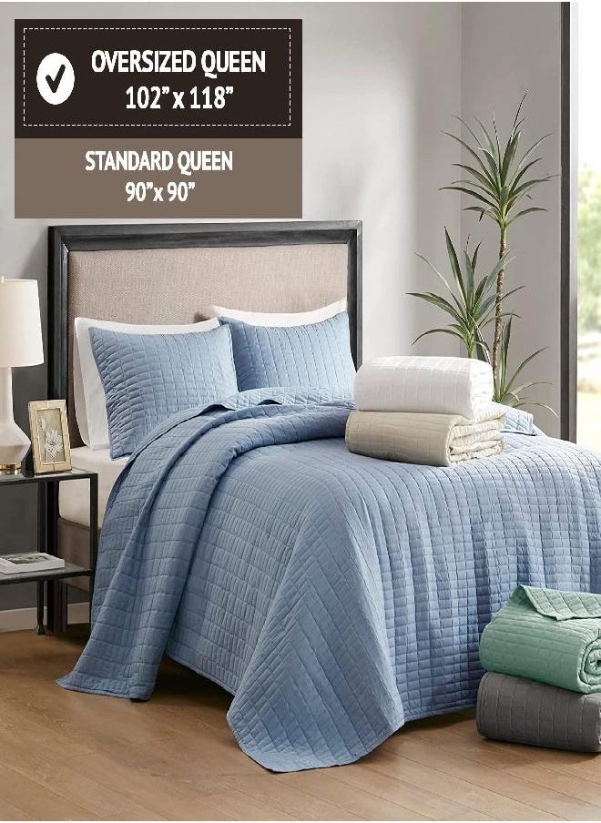 Comfort Spaces Kienna Quilt Set-Luxury Double Sided Stitching Design All Season, Lightweight, Coverlet Bedspread Bedding, Matching Shams, Bedspread Queen (102