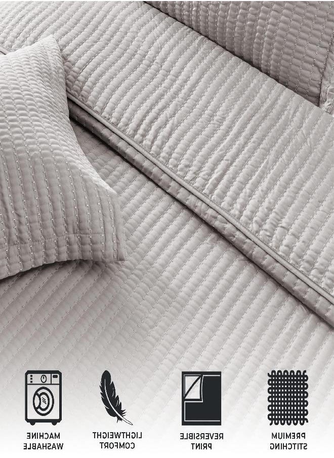 Great Bay Home 3-Piece Detailed Channel Stitch Quilt Set with Shams.All Season Bedspread Quilt Set, Alicia Collection (King, Light Gray)
