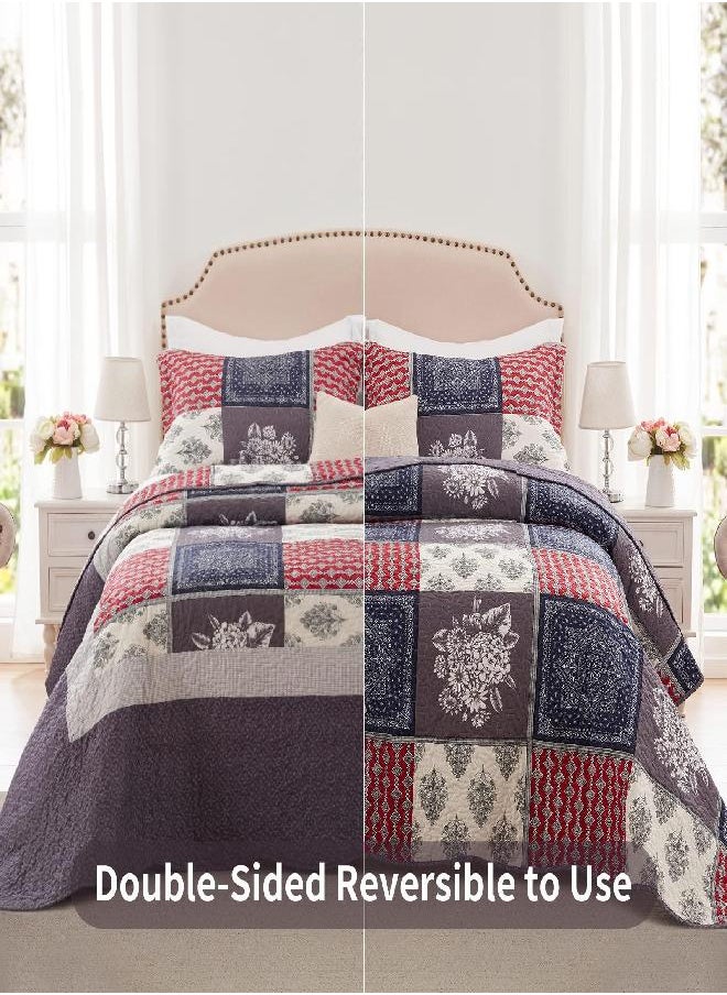 Great Bay Home 2-Piece Twin Reversible Lightweight Nautical Quilt Comforter with 1 Sham | All-Season, Beach Bedspreads | Blue Coastal Coverlet Sets | Casco Bay Quilts Collection